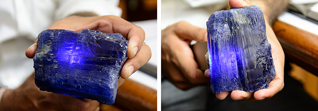 Observing pleochroism in rough tanzanite Observing pleochroism in rough tanzanite