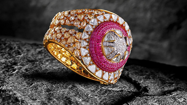 Fusion-style ruby ring by Birdhichand Ghanshyamdas Fusion-style ruby ring by Birdhichand Ghanshyamdas