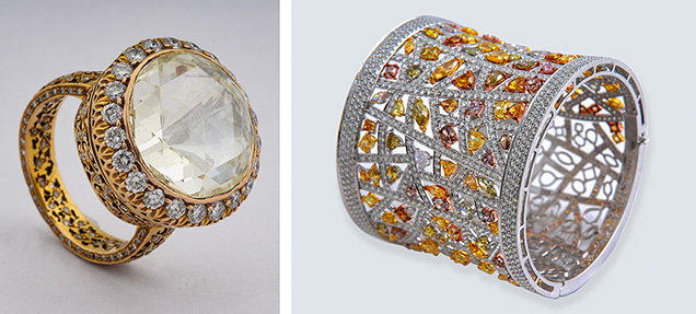 Surana jewelry with modern-cut and fancy-color diamonds Surana jewelry with modern-cut and fancy-color diamonds