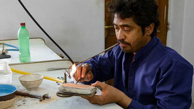 Gold soldering with a blowpipe at Gem Palace Gold soldering with a blowpipe at Gem Palace