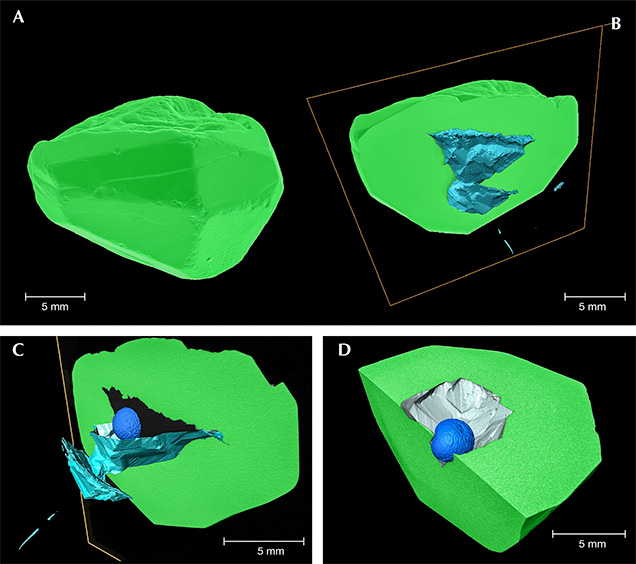 3-D tomography of demantoid and fluid inclusion
