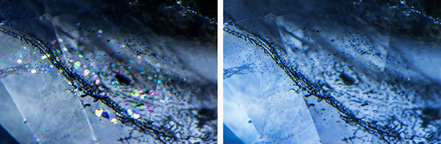 Birefringent crystals in a sapphire treated with heat and pressure Birefringent crystals in a sapphire treated with heat and pressure