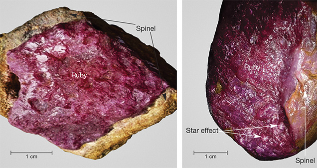 Corundum with spinel corona and possible star effect Corundum with spinel corona and possible star effect