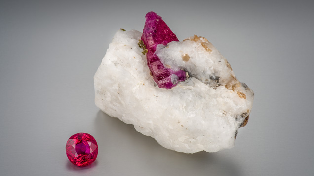 Rough and cut ruby Rough and cut ruby
