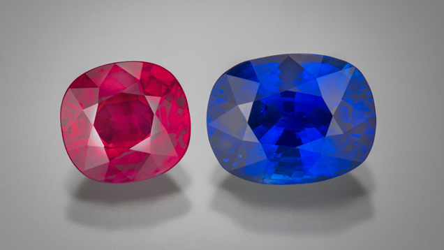 Cushion-cut ruby and blue sapphire Cushion-cut ruby and blue sapphire