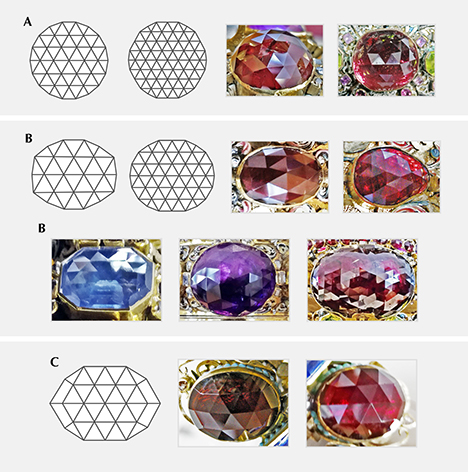 Garnets with expanded Dutch rose cuts Garnets with expanded Dutch rose cuts
