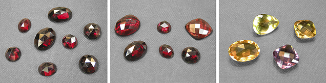 Rose cuts of garnet and quartz Rose cuts of garnet and quartz
