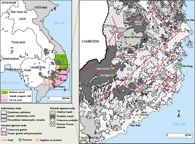 Map of the main sapphire mining areas in southern Vietnam Map of the main sapphire mining areas in southern Vietnam