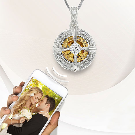 Figure 21. A mobile application is used to transmit data between the NFC chip inside the jewelry and a mobile device. Courtesy of Chi Huynh.
