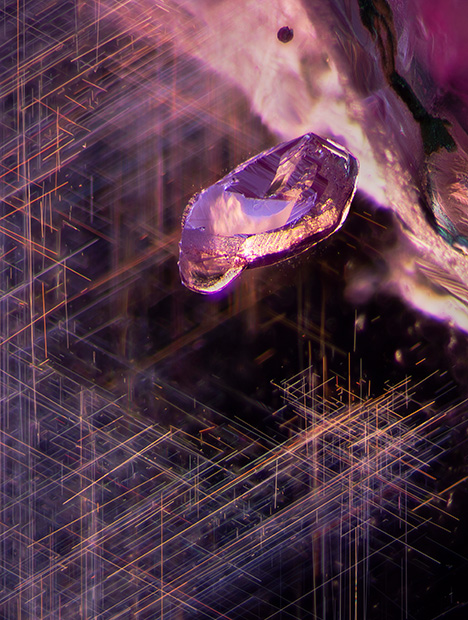 Figure 6. A mica crystal in sample 28, surrounded by a cloud of undissolved rutile silk. While this type of silk is a hallmark of untreated Burmese ruby, it can also be seen in stones heated at relatively low temperatures. Photomicrograph by E. Billie Hughes; field of view 3 mm. Figure 6. A mica crystal in sample 28, surrounded by a cloud of undissolved rutile silk. While this type of silk is a hallmark of untreated Burmese ruby, it can also be seen in stones heated at relatively low temperatures. Photomicrograph by E. Billie Hughes; field of view 3 mm.