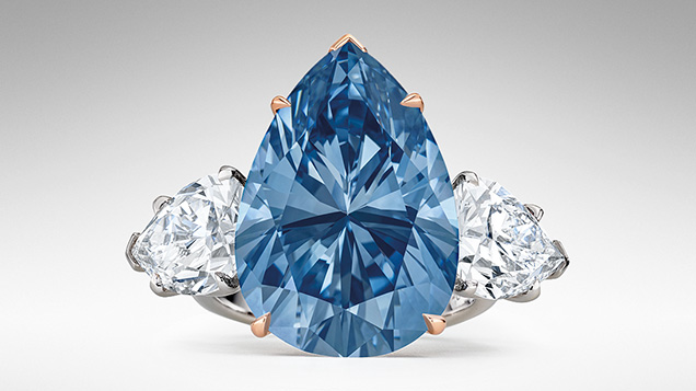 Figure 2. Selling for $44 million, the 17.61 ct Internally Flawless “Bleu Royal” became the most expensive auction jewel of 2023. Courtesy of Christie’s Images Ltd. 2023.