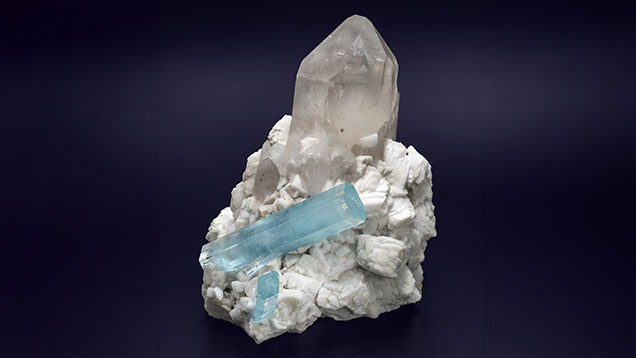 This 9.885 kg specimen of aquamarine on albite with a quartz cathedral center, measuring 31 × 23 × 28 cm, is from Pakistan’s Shigar Valley. Courtesy of GIA Museum, collection no. 43068. Photo by Robert Weldon. This 9.885 kg specimen of aquamarine on albite with a quartz cathedral center, measuring 31 × 23 × 28 cm, is from Pakistan’s Shigar Valley. Courtesy of GIA Museum, collection no. 43068. Photo by Robert Weldon.