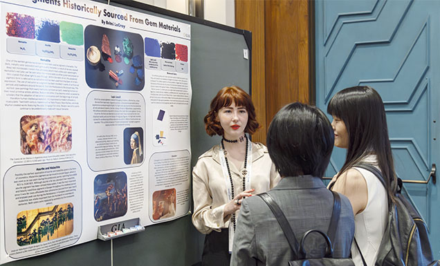 Figure 4. Britni LeCroy links gem-derived pigments to pivotal works of art in human history. Photo by Emily Lane. Figure 4. Britni LeCroy links gem-derived pigments to pivotal works of art in human history. Photo by Emily Lane.