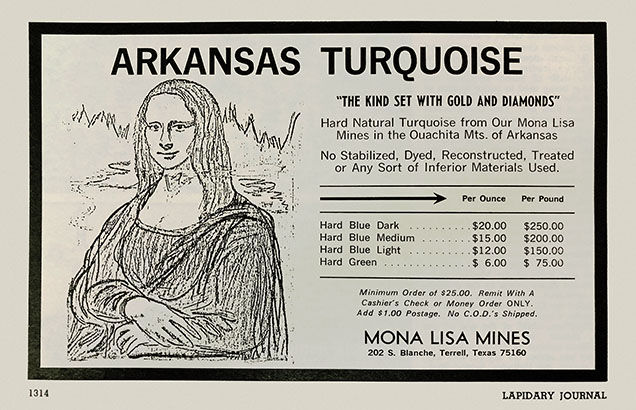 Figure 4. A 1980 advertisement for Arkansas turquoise in Lapidary Journal.
