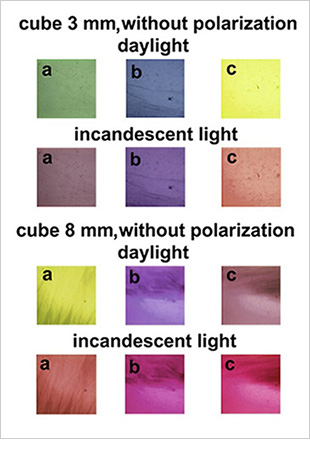 Optical effects in synthetic alexandrite. Optical effects in synthetic alexandrite.