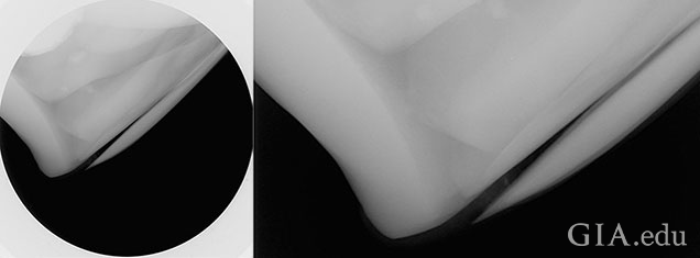 図9:3番目の方向で確認されたコーティングで覆われた部分の別の画像(右はその拡大)。 図9:3番目の方向で確認されたコーティングで覆われた部分の別の画像(右はその拡大)。