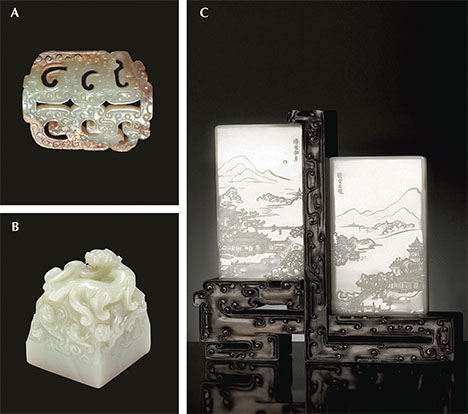 Chinese nephrite pendant and two carvings Chinese nephrite pendant and two carvings
