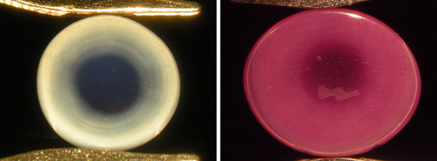 Clear center and milky rim in Wiede’s synthetic star corundum Clear center and milky rim in Wiede’s synthetic star corundum