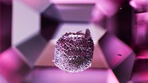 A strikingly textured crystal, likely a metal sulfide, is suspended within a pink spinel; viewed under darkfield and diffuse fiber-optic lighting. The step-cut facets on the stone’s pavilion provide a sense of depth to the image. Photomicrograph by E. Billie Hughes; field of view 3.4 mm. A strikingly textured crystal, likely a metal sulfide, is suspended within a pink spinel; viewed under darkfield and diffuse fiber-optic lighting. The step-cut facets on the stone’s pavilion provide a sense of depth to the image. Photomicrograph by E. Billie Hughes; field of view 3.4 mm.
