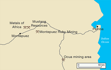 Map of northern Mozambique mining operations. Map of northern Mozambique mining operations.
