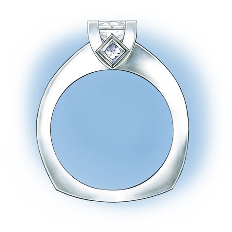Side view of a platinum princess-cut solitaire Side view of a platinum princess-cut solitaire