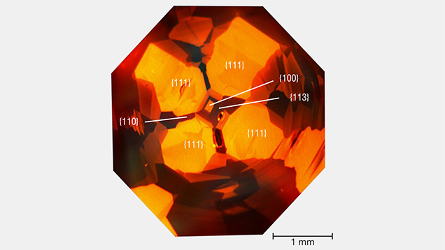 DiamondView image of HPHT synthetic diamond sample DiamondView image of HPHT synthetic diamond sample