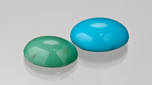 Different colors of turquoise.