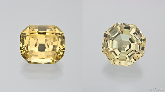 A rectangular shaped gem and an octago shaped gem. A rectangular shaped gem and an octago shaped gem.