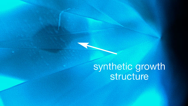 DiamondView imaging of synthetic growth structure and blue fluorescence. DiamondView imaging of synthetic growth structure and blue fluorescence.